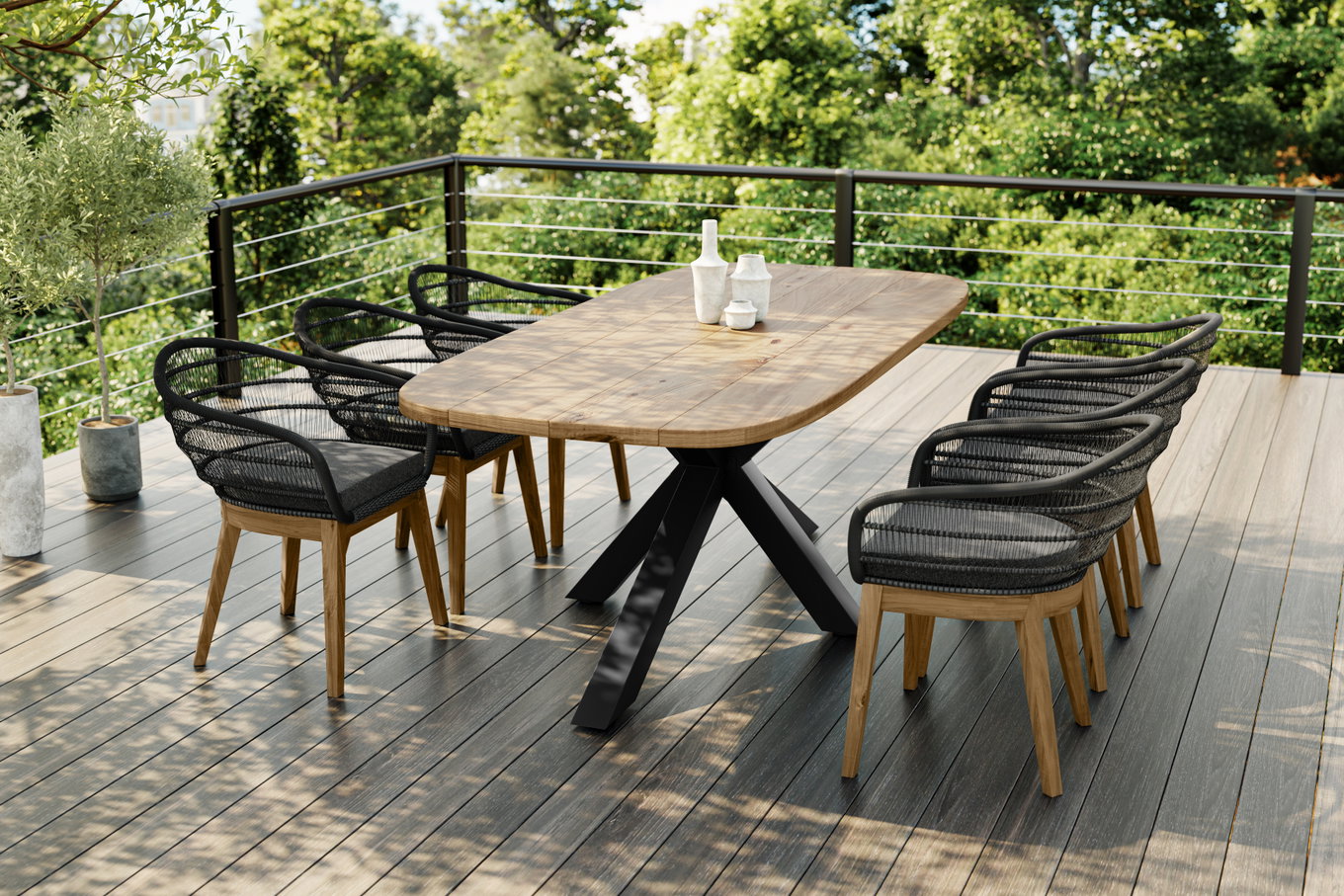 OUTFLEXX Belgium Garten-Essgruppe, natur/dunkelgrau, Alu/recyceltes Teak, Tisch 220 x 100 cm, 6 Stühle, Kissen Inklusive, FSC®-zertifiziertes Produkt 80434__1
