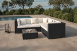 OUTFLEXX Gartenlounge, creme/weiß, schwarz, Polyrattan, 6 Personen, wasserfeste Kissenbox