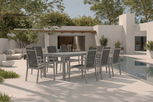 OUTFLEXX Premium Garten-Essgruppe, silber/grau, Alu/Textilene, Ausziehtisch 180/240 x 100 cm, 8 Stapelsessel