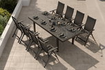 OUTFLEXX Premium Garten-Essgruppe, anthrazit/grau, Alu/Textilene, Ausziehtisch 180/240x100cm, 8 Klappstühle