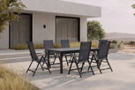 OUTFLEXX Premium Garten-Essgruppe, anthrazit/grau, Alu/Textilene, Ausziehtisch 180/240x100cm, 6 Klappstühle