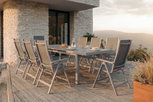 OUTFLEXX Premium Garten-Essgruppe, silber/grau, Alu/Textilene, Ausziehtisch 180/240 x 100 cm, 8 Klappstühle