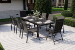 KETTLER BasicPlus Garten-Essgruppe, anthrazit, Alu/Textilene, Tisch 180/240x100cm, 6 Stapelsessel, 2 Klappstühle