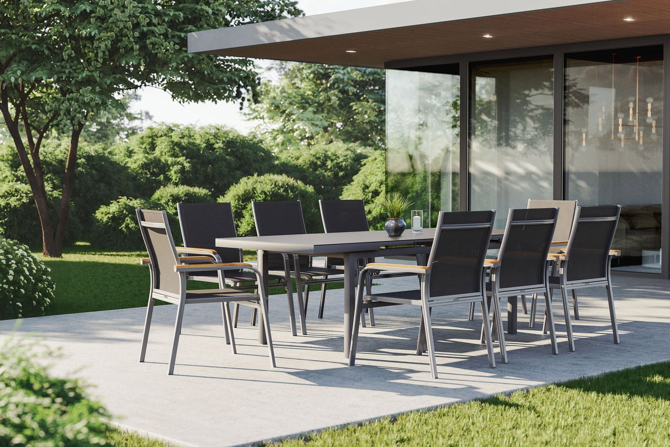 Kettler Granada Garten-Essgruppe, 8 Personen, ausziehbarer Tisch 180–240 cm, Aluminium/Textilene, Teak FSC®-zertifiziert 19322__2