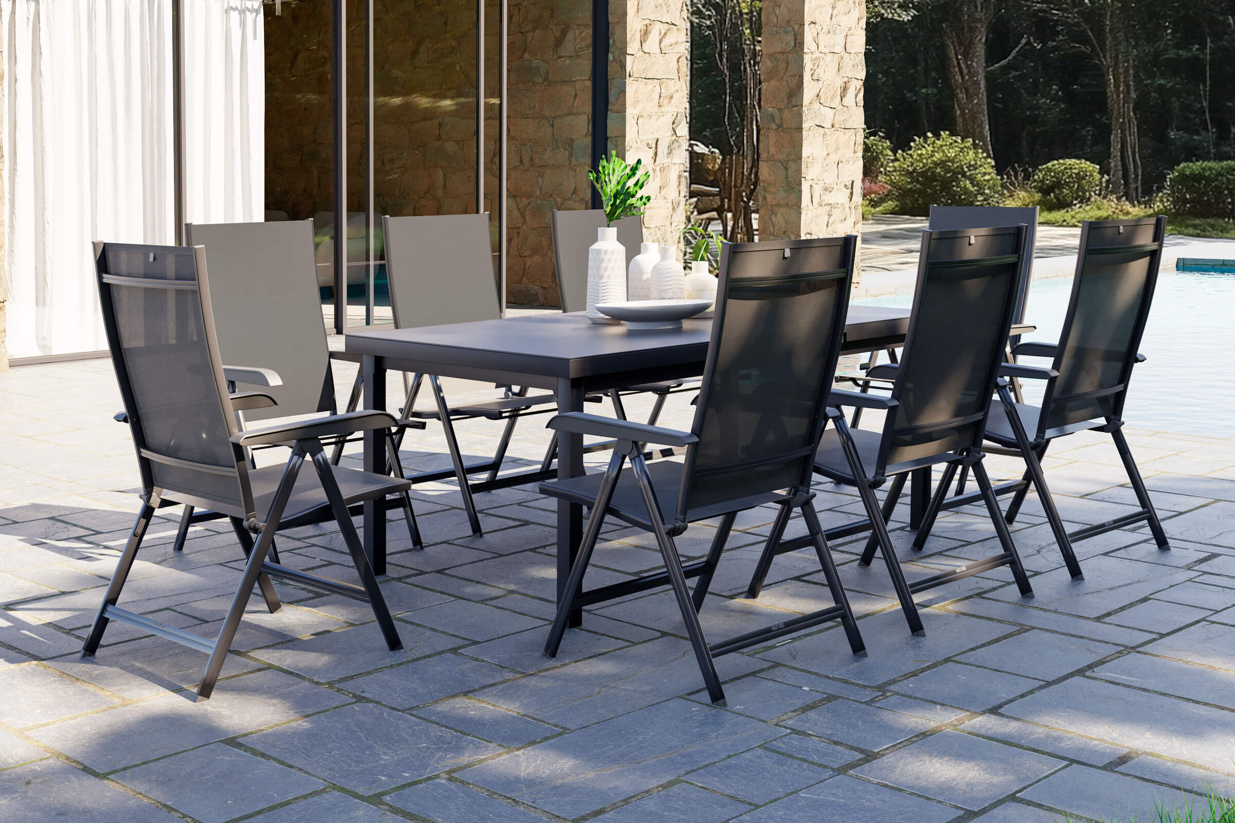 Kettler BasicPlus Essgruppe | 8 Klappstühle | ausziehbar