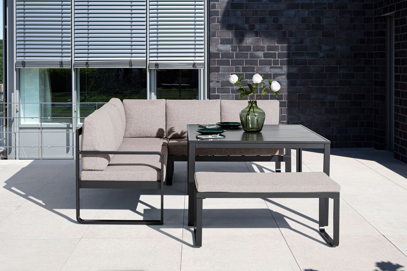 KETTLER Ocean Dining-Lounge Exklusivmodell, anthrazit/taupe, 220 x 200 cm, inkl. Kissen, 0320831-7000 10999__1