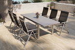 OUTFLEXX Premium Garten-Essgruppe, silber/anthrazit, Alu/Textilene, Ausziehtisch 180/240 x 100 cm, 6 Klappstühle