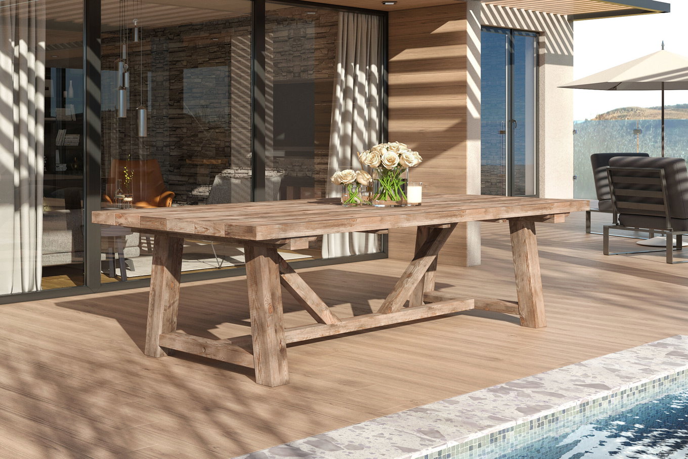OUTFLEXX Esstisch XXL, natur, recyceltes Teak, 220x110cm, rustikal gebürstet, Tischplattenstärke 4cm, FSC®-zertifiziertes Produkt 15864__1