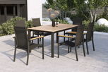 OUTFLEXX Garten-Essgruppe für 6 Pesonen, anthrazit matt, Alu/Textilene, Tisch 180/240 x 100 cm, stapelbare Sessel, FSC®-zertifizertes Produkt