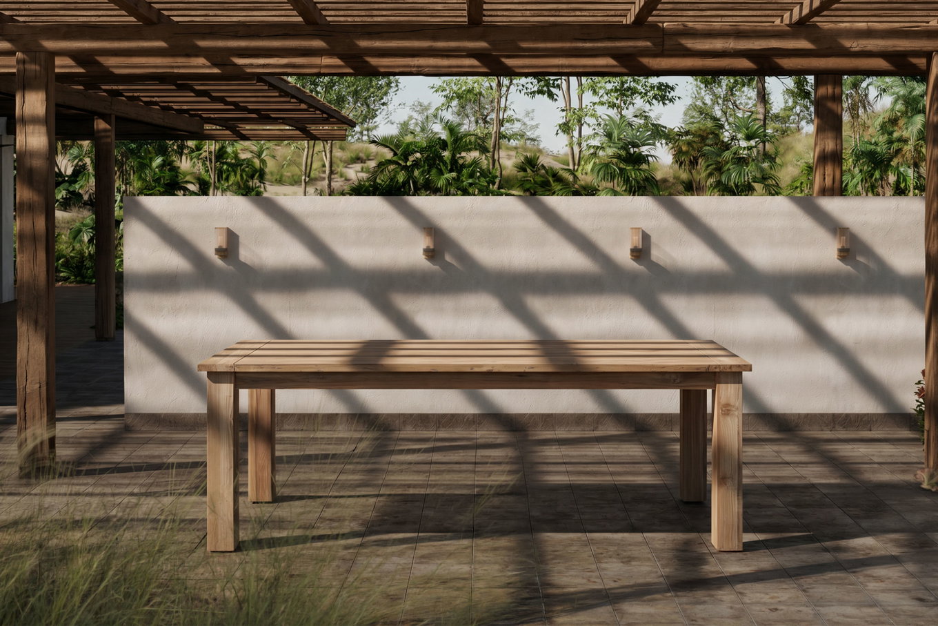 OUTFLEXX Esstisch, natur, recyceltes SLVK-Teakholz, Plattenstärke 30 mm, 160 x 90 x 77 cm