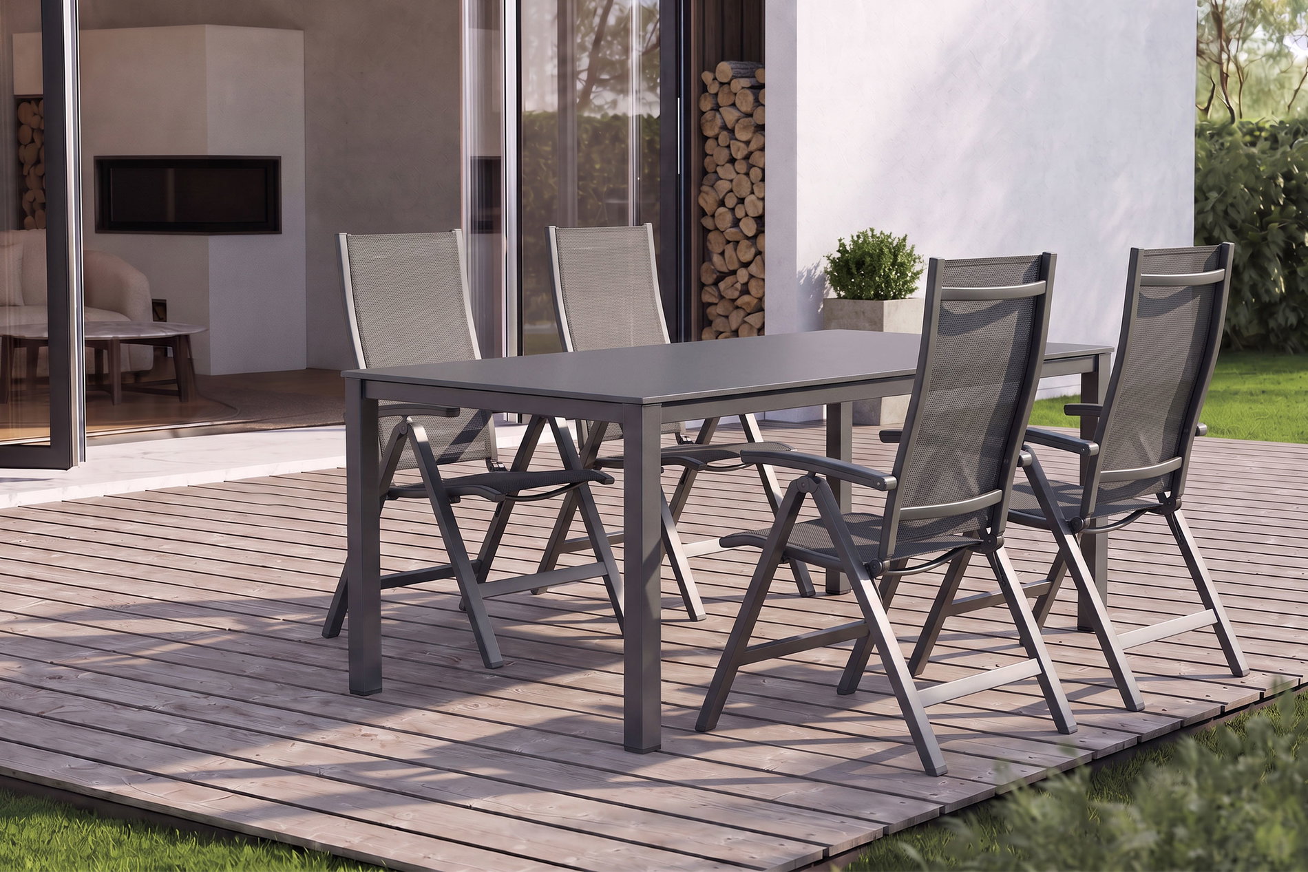 Kettler Garten-Essgruppe, anthrazit/anthrazit, Kettalux-Plus Dining-Tisch 160x95cm, 4 Klappstühle Altura Kettler Garten-Essgruppe, anthrazit/anthrazit, Kettalux-Plus Dining-Tisch 160x95cm, 4 Klappstühle Altura