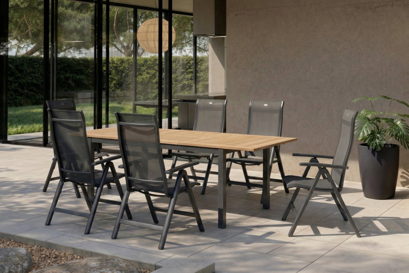 HARTMAN Garten-Essgruppe, xerix-anthrazit, Alu/Teakholz, 210/150x90 cm, 6 Personen