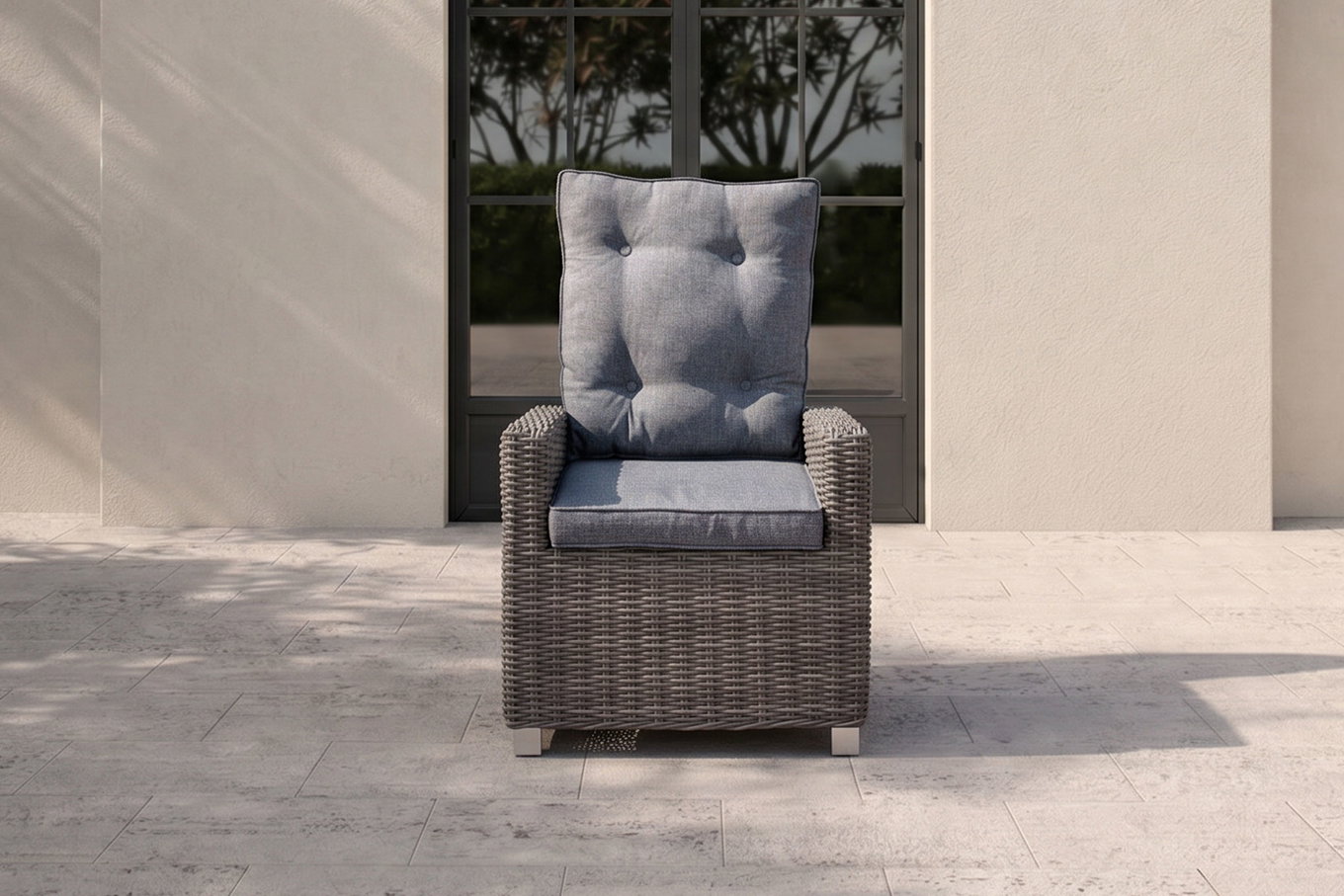B-Ware: OUTFLEXX Dining Sessel, grau, Polyrattan, 74 x 83 x 110 cm, Rückenlehne stufenlos verstellbar