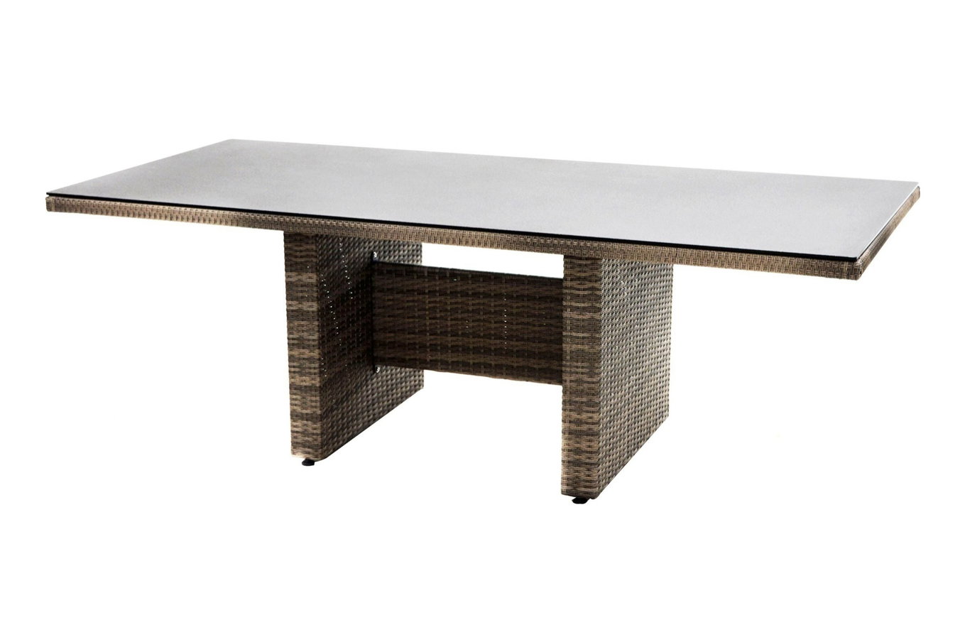 OUTFLEXX Rabida Dining Tisch, champagner-meliert, Polyrattan, 220 x 100 cm, Glasplatte in Steinoptik