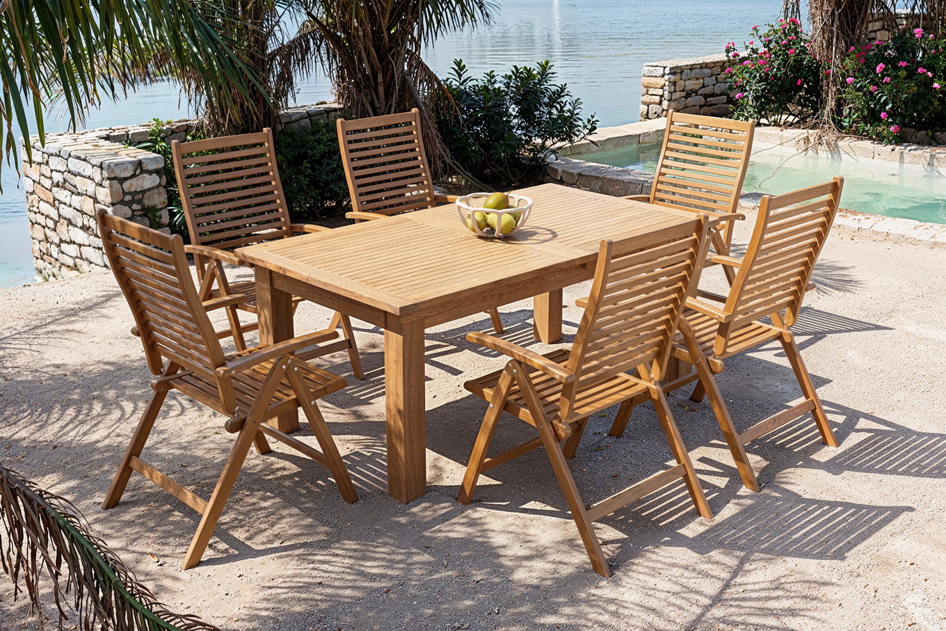 OUTFLEXX Garten-Essgruppe, natur, Akazie, Ausziehtisch 180/220/260 x 100 cm, 6 Klappstühle, FSC®-zertifiziertes Produkt