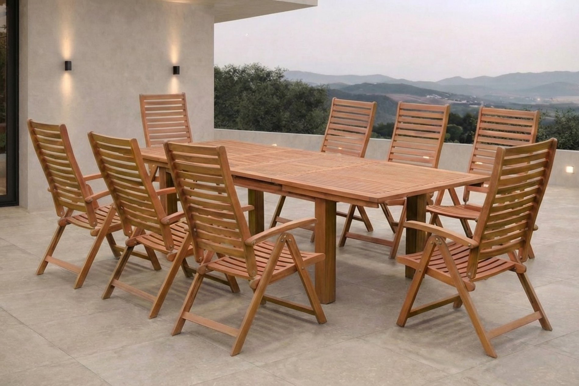 OUTFLEXX Garten-Essgruppe, natur, Akazie, Ausziehtisch 180/220/260 x 100 cm, 8 Klappstühle, FSC®-zertifiziertes Produkt OUTFLEXX Garten-Essgruppe, natur, Akazie, Ausziehtisch 180/220/260 x 100 cm, 8 Klappstühle, FSC®-zertifiziertes Produkt