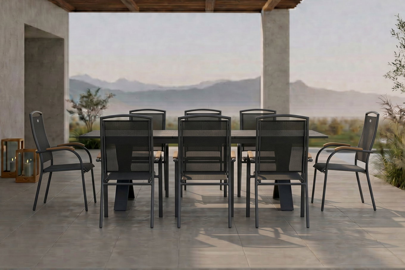 HARTMAN Sondermodell Xanadu / Raffaelo Garten-Essgruppe, xerix/anthrazit, Alu/Glaskeramik, 8 Stapelsessel, 220/280x100cm