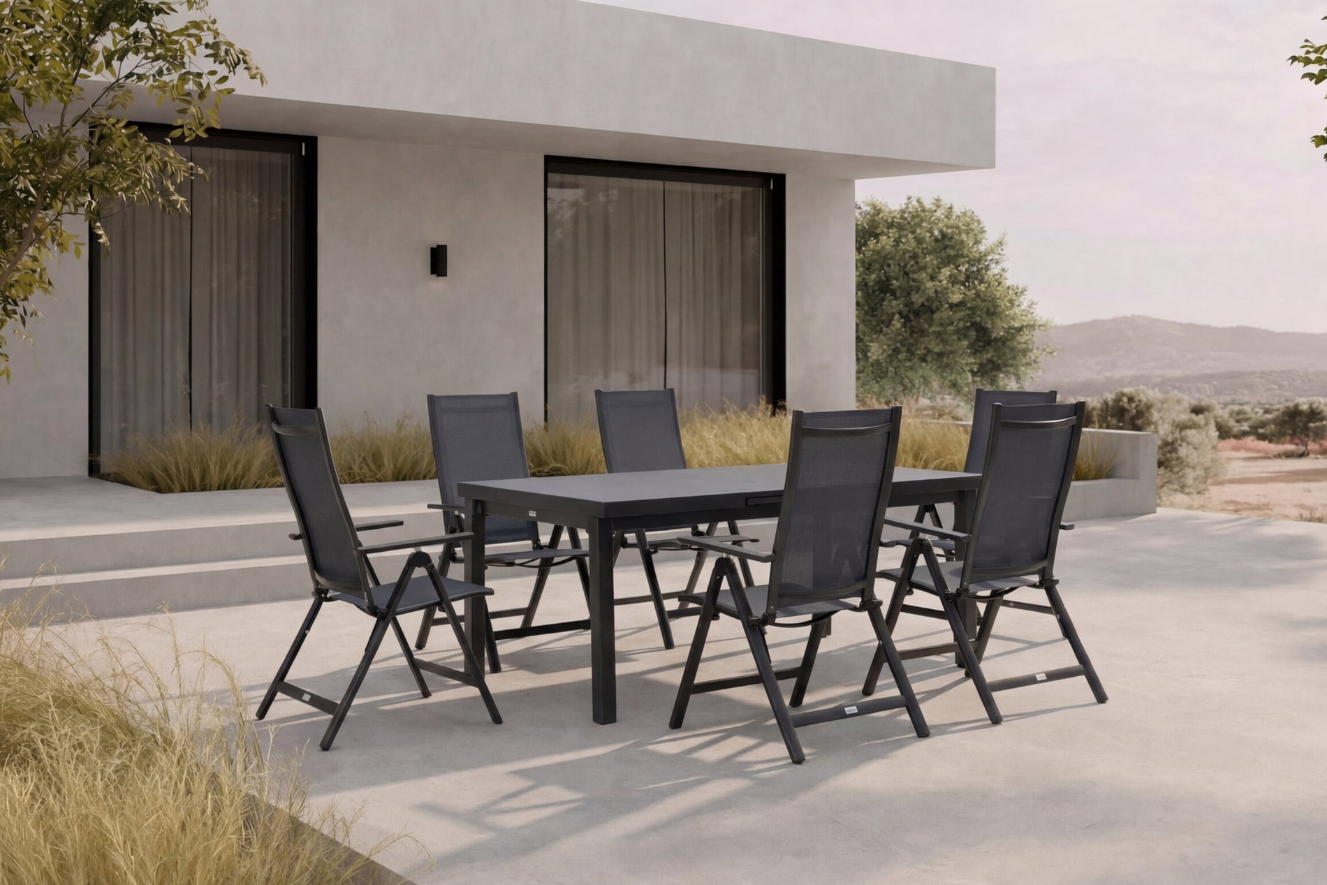 OUTFLEXX Premium Garten-Essgruppe, anthrazit/grau, Alu/Textilene, Ausziehtisch 180/240x100cm, 6 Klappstühle OUTFLEXX Premium Garten-Essgruppe, anthrazit/grau, Alu/Textilene, Ausziehtisch 180/240x100cm, 6 Klappstühle