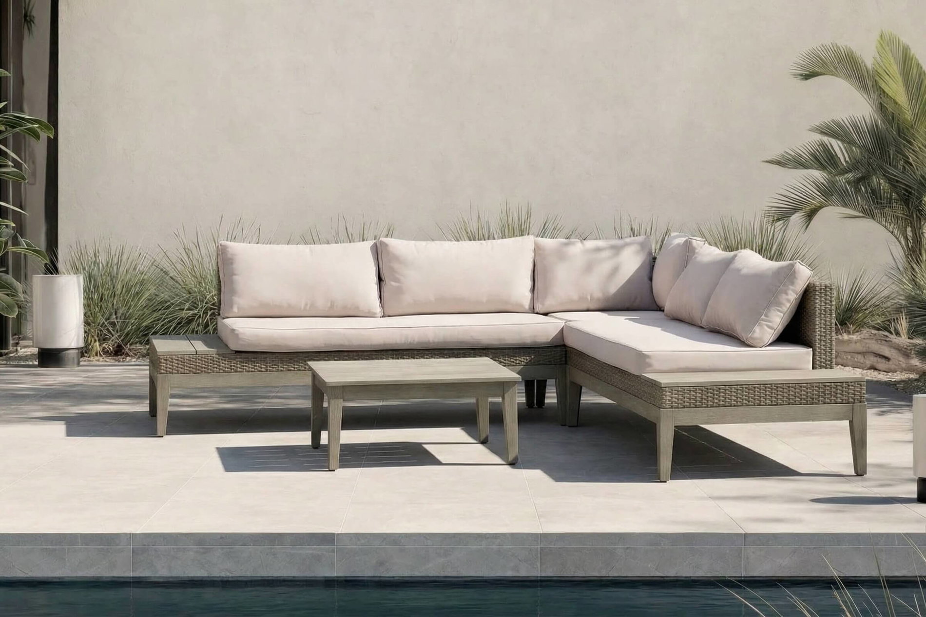 OUTFLEXX Arendal Ecklounge-Set, Vintage-Look, Polyrattan/Akazie, 4 tlg., 4-5 Pers., 75x75cm, inkl. Polster, FSC®-zertifiziertes Produkt