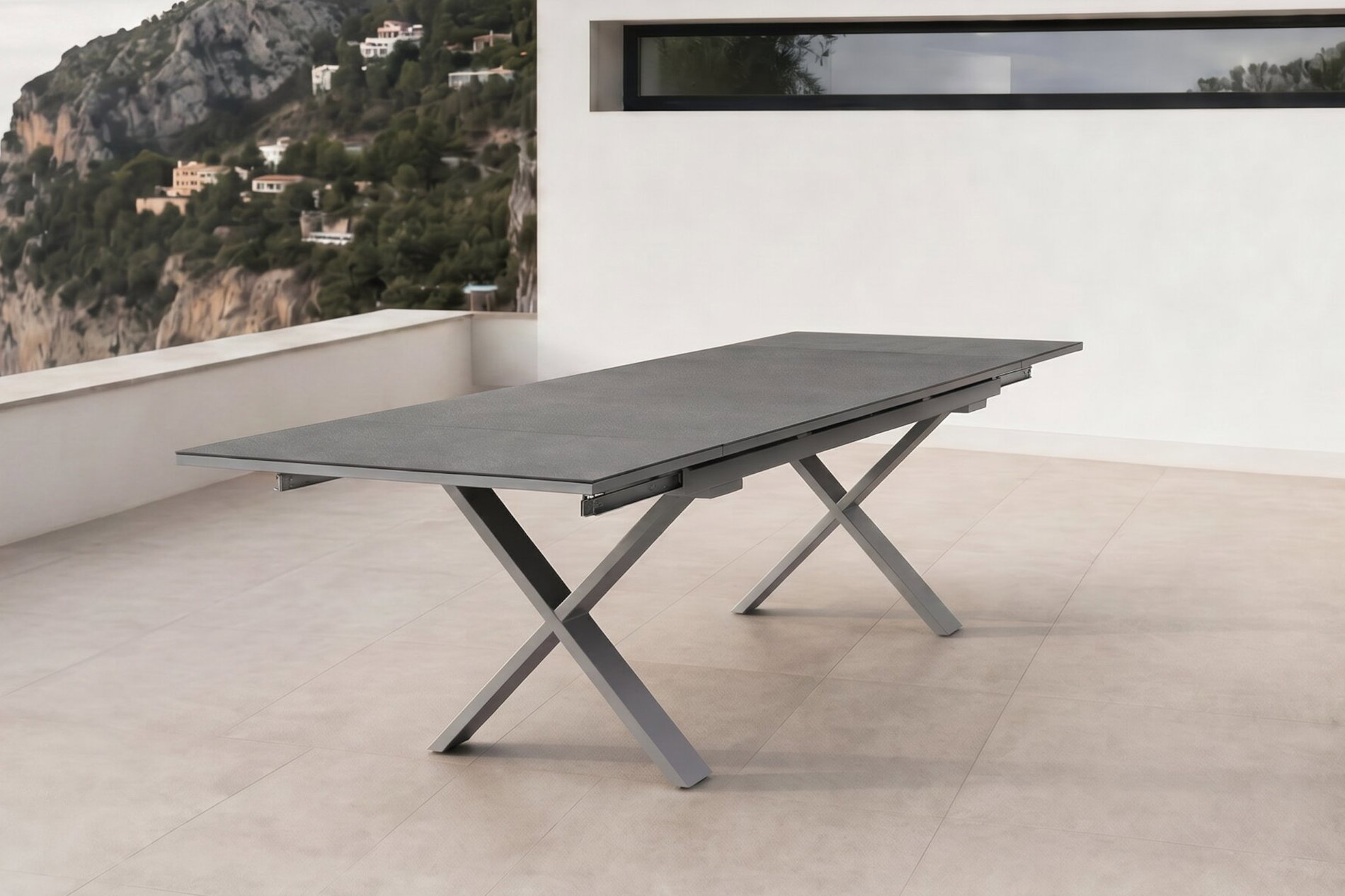 OUTFLEXX Toronto Ausziehtisch, silber, Alu/Spraystone, 180/280x100cm, Schubladenauszug OUTFLEXX Toronto Ausziehtisch, silber, Alu/Spraystone, 180/280x100cm, Schubladenauszug