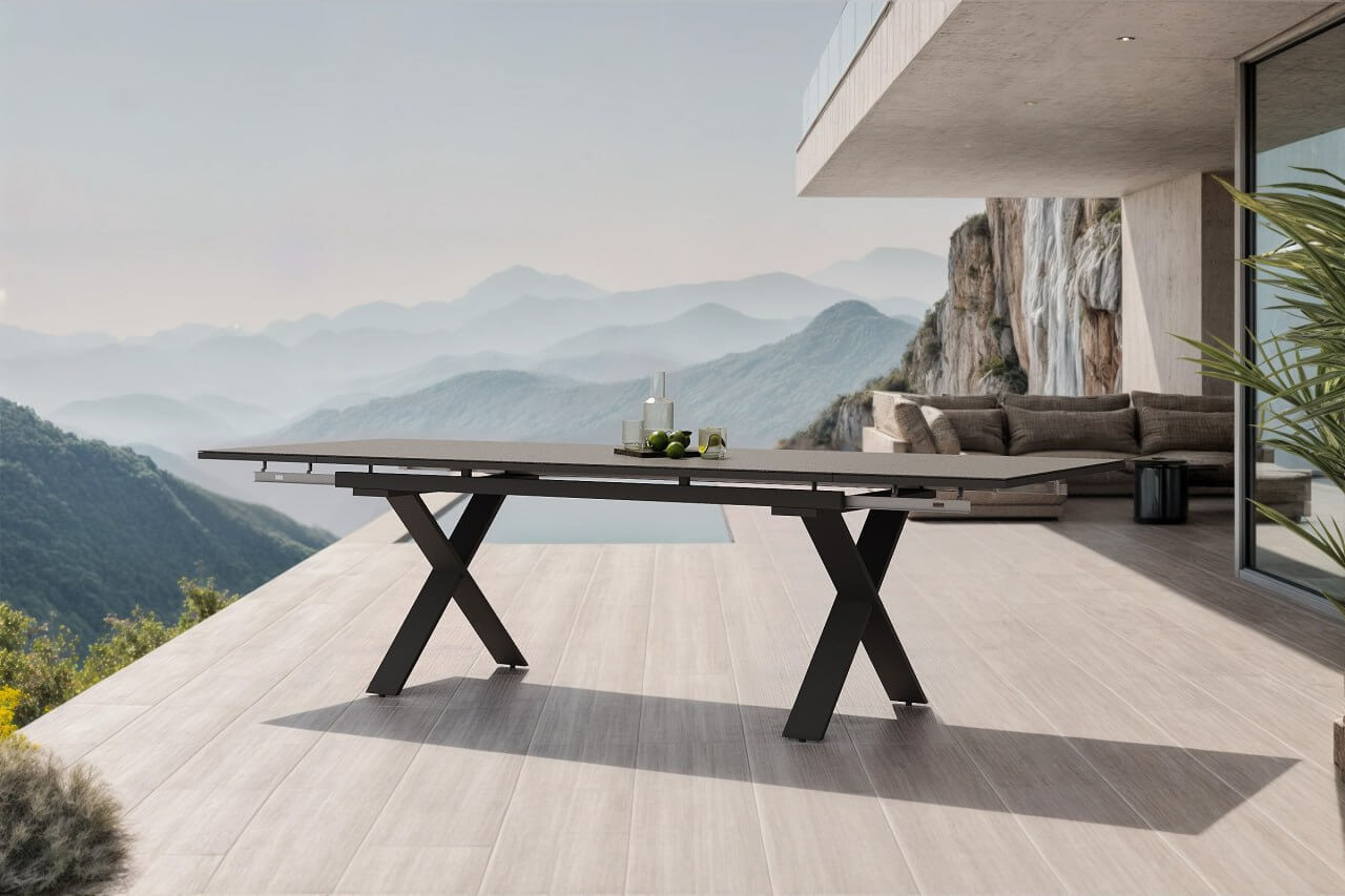 B-Ware: OUTFLEXX Toronto Ausziehtisch, anthrazit matt, Alu/Spraystone, 180/280x100cm, Schubladenauszug