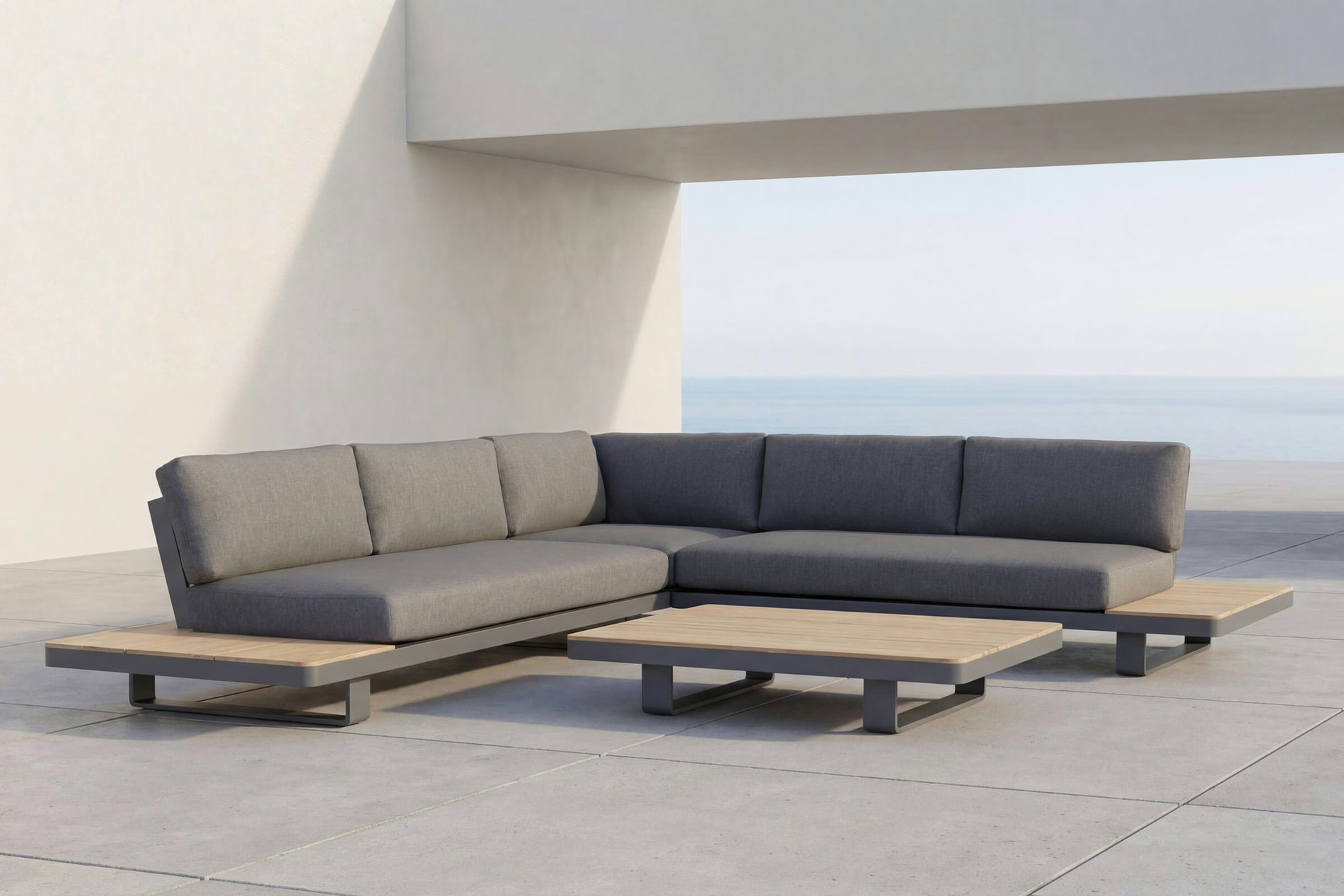 OUTFLEXX Las Vegas Ecklounge, anthrazit/grau, Alu/Teak, 5 Personen, Tisch 130x95 cm, FSC®-zertifiziertes Produkt OUTFLEXX Las Vegas Ecklounge, anthrazit/grau, Alu/Teak, 5 Personen, Tisch 130x95 cm, FSC®-zertifiziertes Produkt