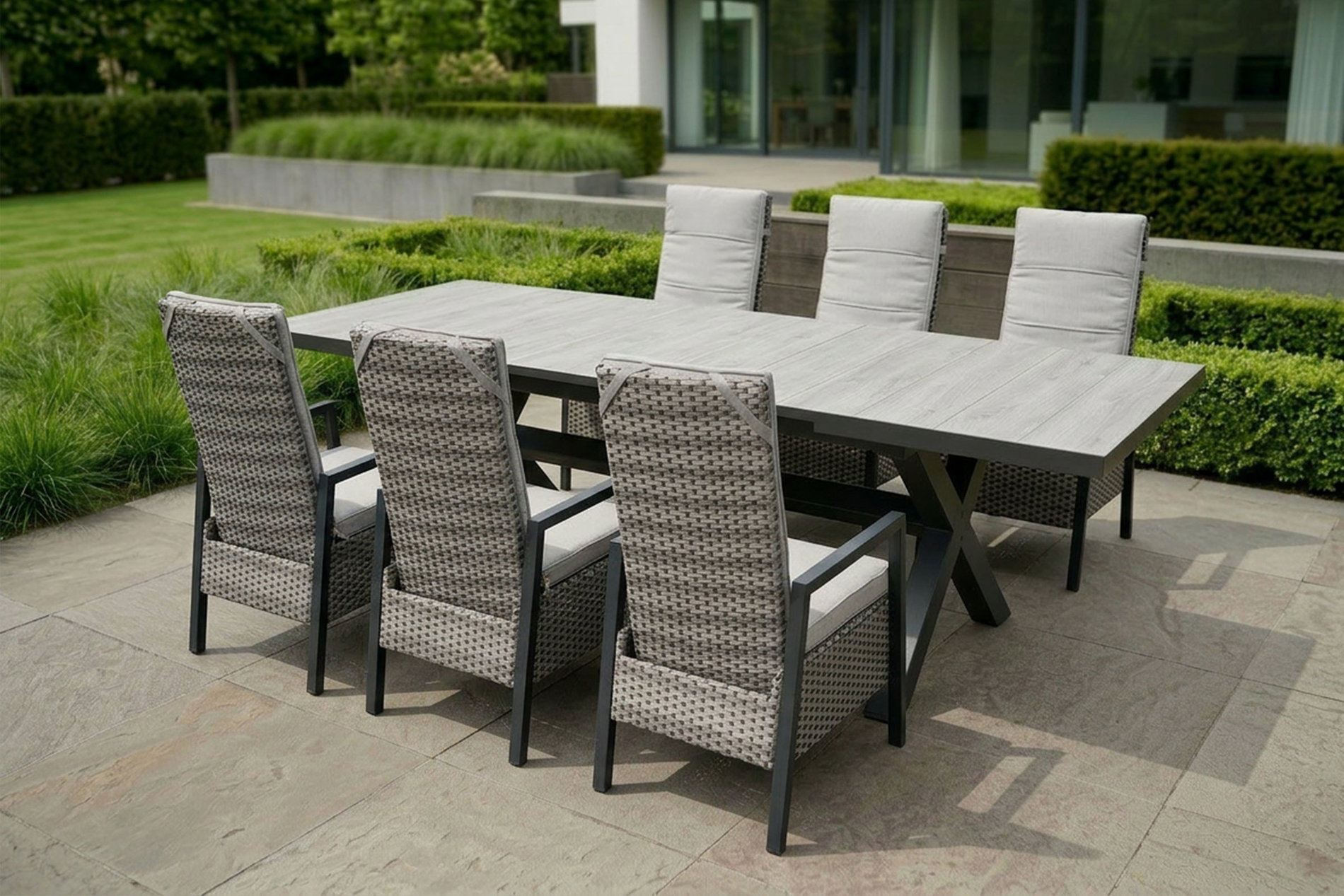 OUTFLEXX Louvra Select Garten-Essgruppe, natur/anthrazit, Polyrattan/Alu, Tisch 200/260 x 100 cm, 6 Sessel OUTFLEXX Louvra Select Garten-Essgruppe, natur/anthrazit, Polyrattan/Alu, Tisch 200/260 x 100 cm, 6 Sessel