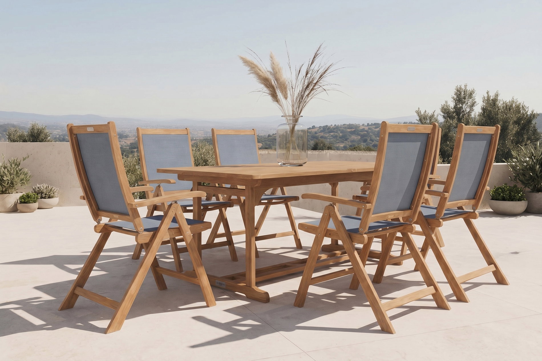 OUTFLEXX Garten-Essgruppe, natur/grau, Akazie/Textilene, Ausziehtisch 180/240 x 100 cm, 6 Klappstühle 5-fach, FSC®-zertifiziertes Produkt OUTFLEXX Garten-Essgruppe, natur/grau, Akazie/Textilene, Ausziehtisch 180/240 x 100 cm, 6 Klappstühle 5-fach, FSC®-zertifiziertes Produkt