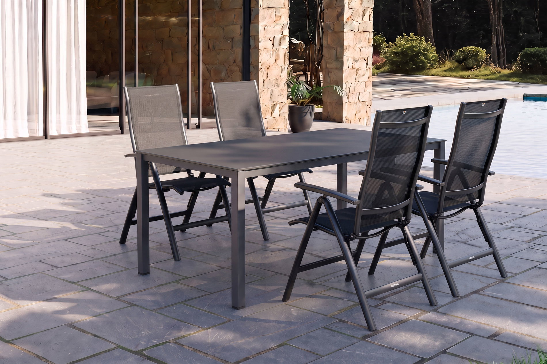 KETTLER KETTALUX-PLUS/Legato Curve Sitzgruppe, anthrazit, Alu/Textilene, Tisch 160x95 cm, 4 Klappstühle KETTLER KETTALUX-PLUS/Legato Curve Sitzgruppe, anthrazit, Alu/Textilene, Tisch 160x95 cm, 4 Klappstühle