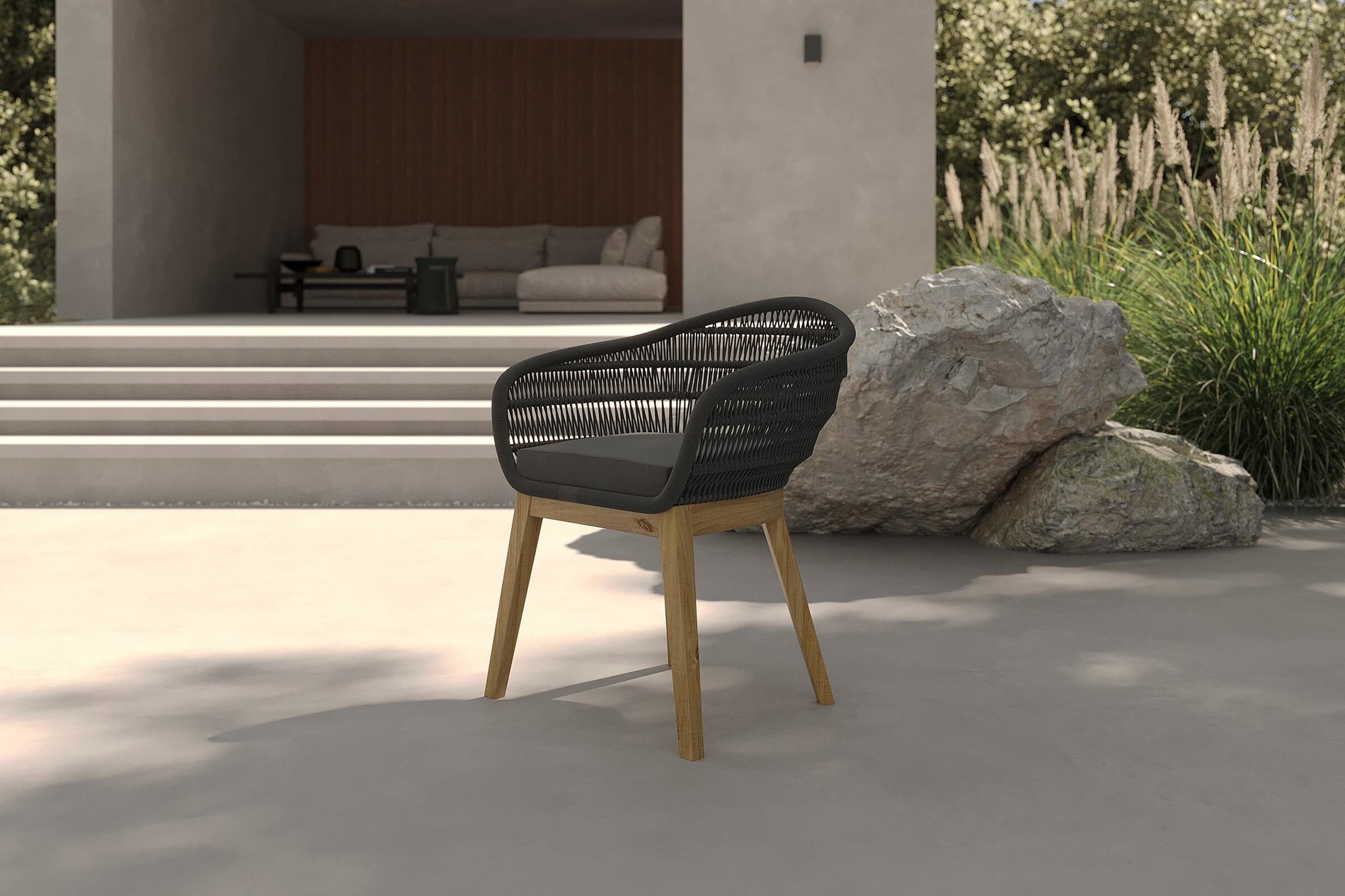OUTFLEXX Diningsessel, natur/schwarz, Teakholz/Rope, 60 x 61 x 79 cm, inkl. Polster, FSC®-zertifiziertes Produkt OUTFLEXX Diningsessel, natur/schwarz, Teakholz/Rope, 60 x 61 x 79 cm, inkl. Polster, FSC®-zertifiziertes Produkt