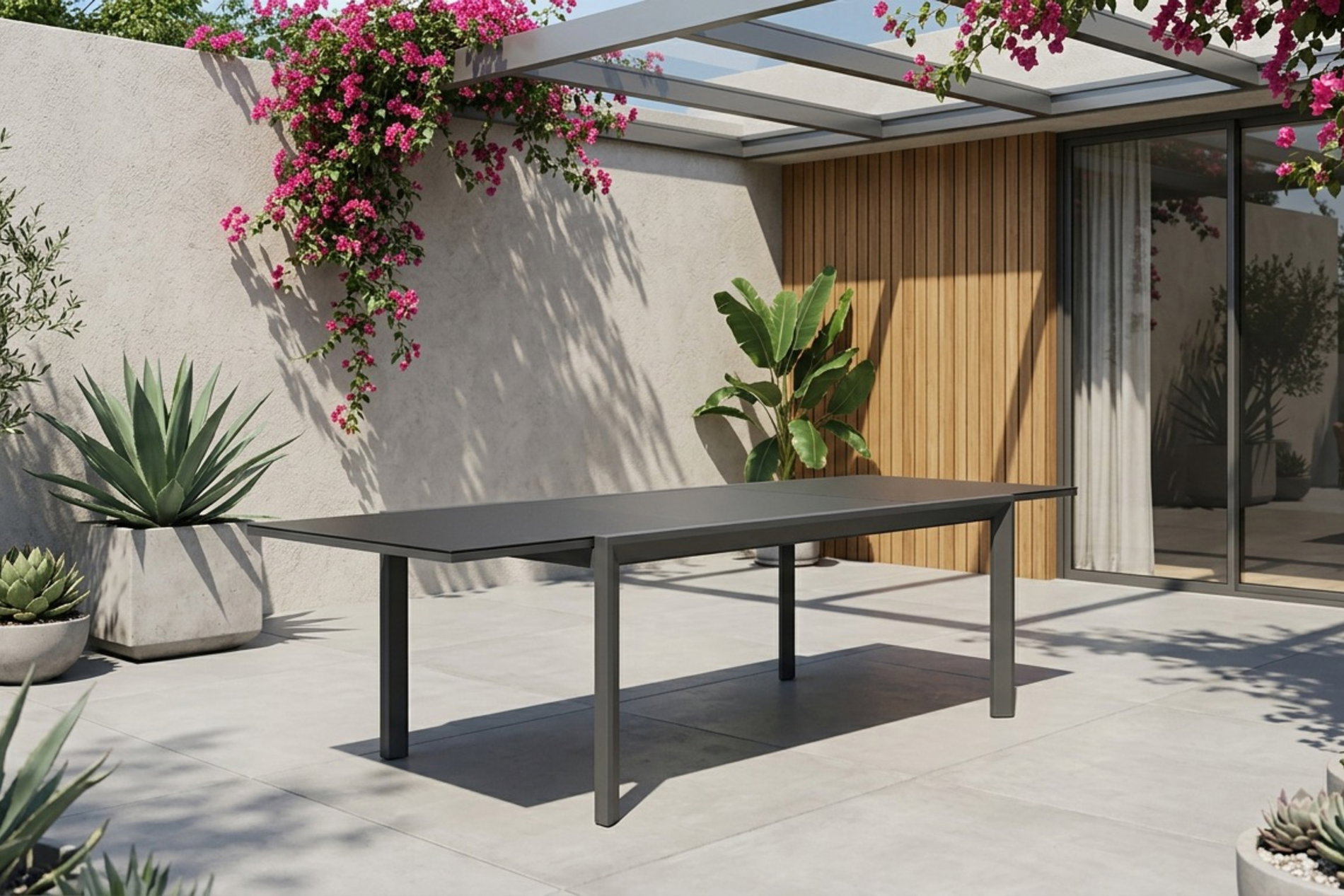 OUTFLEXX Grawford Gartentisch, ausziehbar 180-270cm, Glaskeramik anthrazit, Aluminium OUTFLEXX Grawford Gartentisch, ausziehbar 180-270cm, Glaskeramik anthrazit, Aluminium