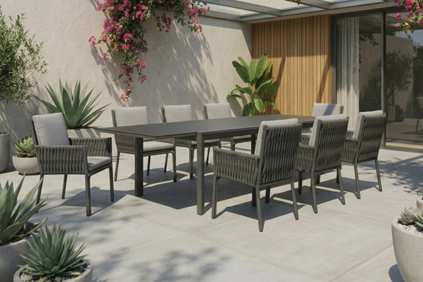 OUTFLEXX Garten-Essgruppe, anthrazit, Aluminium, Tisch 180/270x100 cm, 8 Sessel