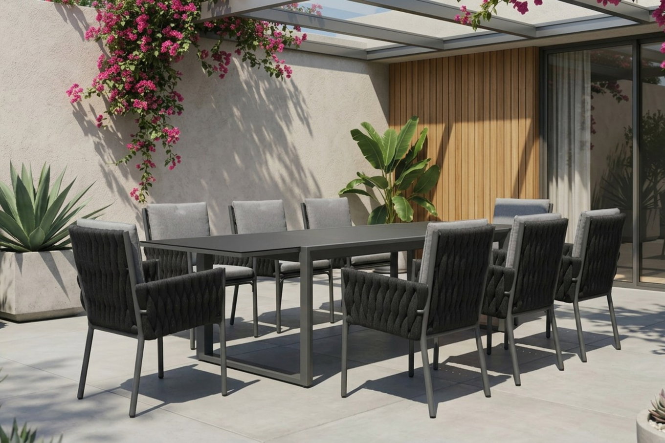OUTFLEXX Garten-Essgruppe, anthrazit, Alu, Ausziehtisch 180/270x100 cm, 8 Diningsessel