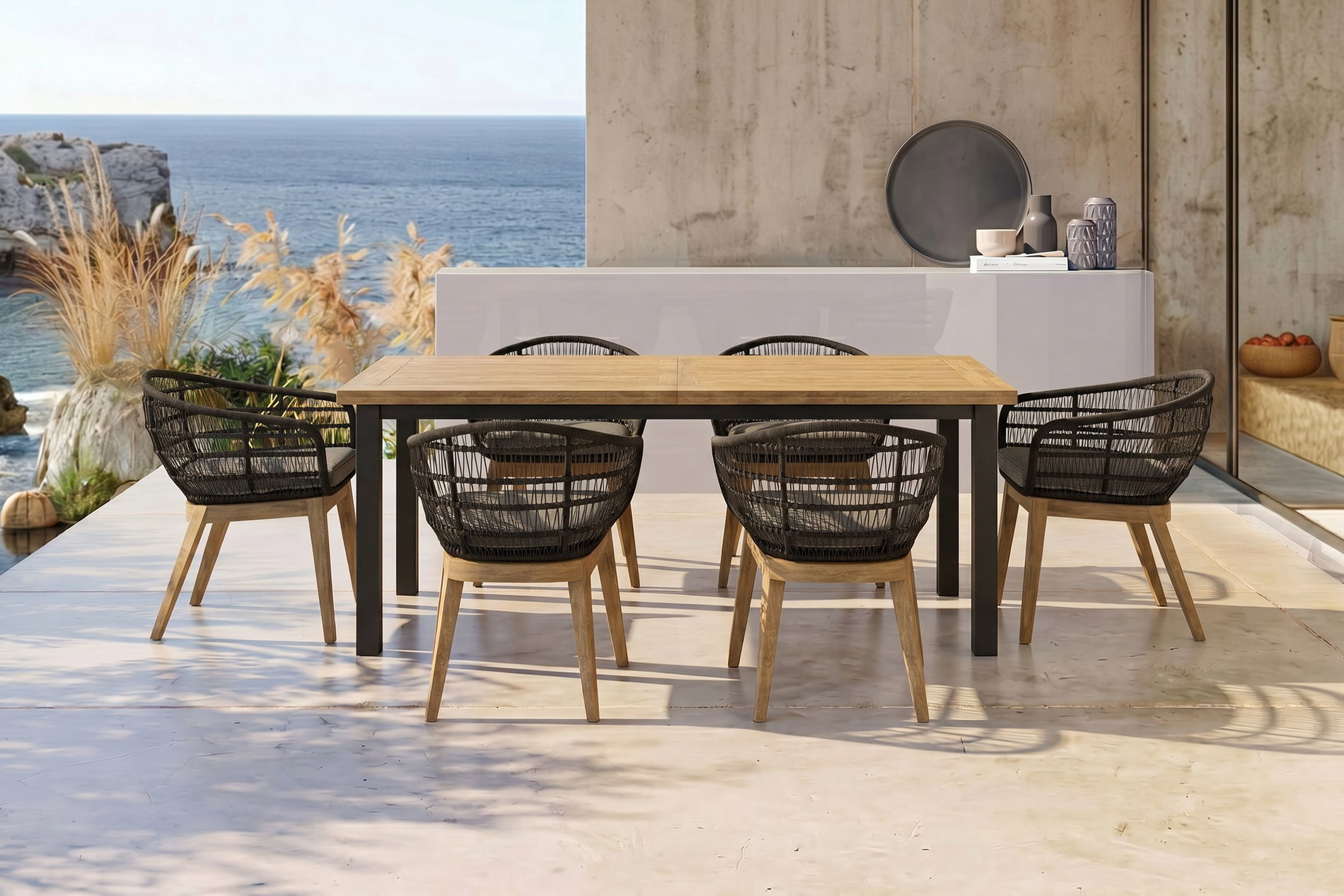 OUTFLEXX Oxford Garten-Essgruppe, anthrazit/natur, Edelstahl/recycled Teak/Rope, 200/260 x 100 cm, 6x Sessel, FSC®-zertifiziertes Produkt OUTFLEXX Oxford Garten-Essgruppe, anthrazit/natur, Edelstahl/recycled Teak/Rope, 200/260 x 100 cm, 6x Sessel, FSC®-zertifiziertes Produkt