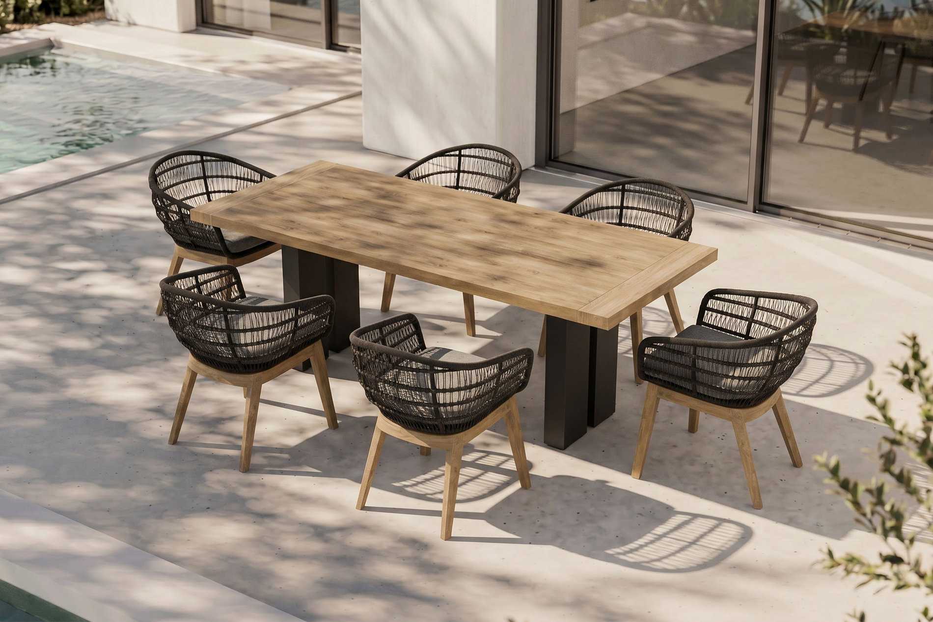 OUTFLEXX Bob Garten-Essgruppe, anthrazit/natur, Alu/recycled Teak/Rope, 220 x 100 cm, 6 x Sessel, FSC®-zertifiziertes Produkt