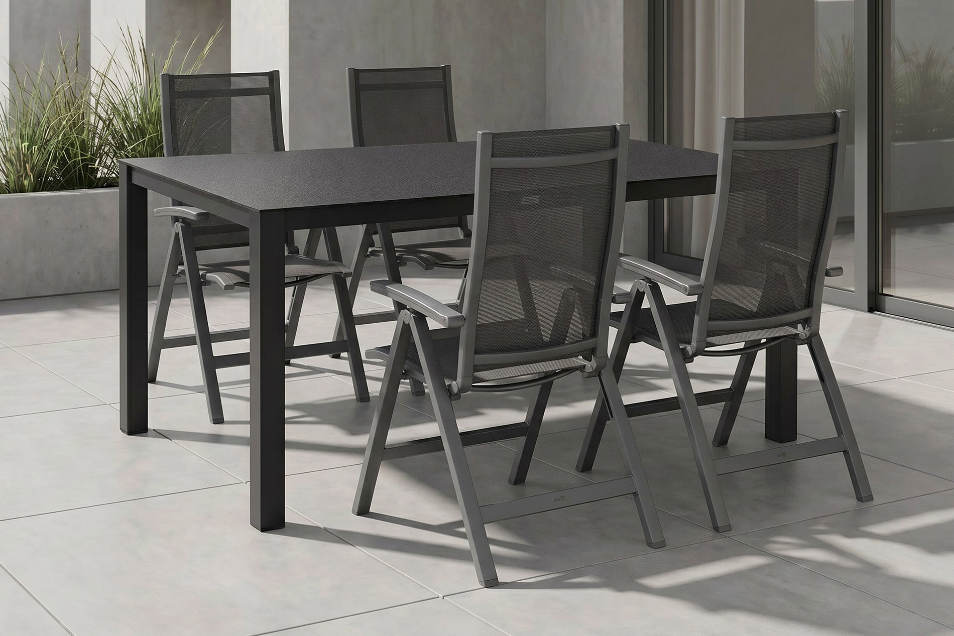 KETTLER Altura Garten-Essgruppe, anthrazit, Alu/Spraystone/Textil, 160 x 95 cm, 4 Klappstühle KETTLER Altura Garten-Essgruppe, anthrazit, Alu/Spraystone/Textil, 160 x 95 cm, 4 Klappstühle