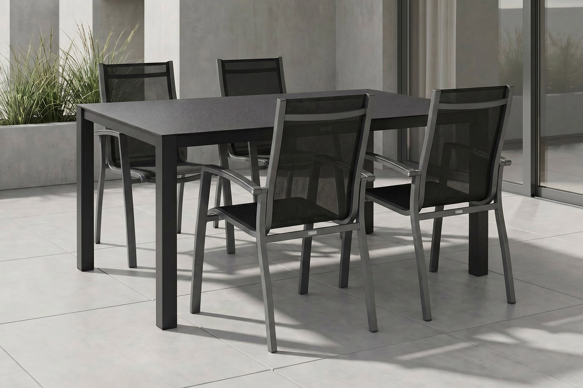 KETTLER Altura Garten-Essgruppe, anthrazit, Alu/Spraystone/Textil, 160x95 cm, 4 Stapelsessel KETTLER Altura Garten-Essgruppe, anthrazit, Alu/Spraystone/Textil, 160x95 cm, 4 Stapelsessel