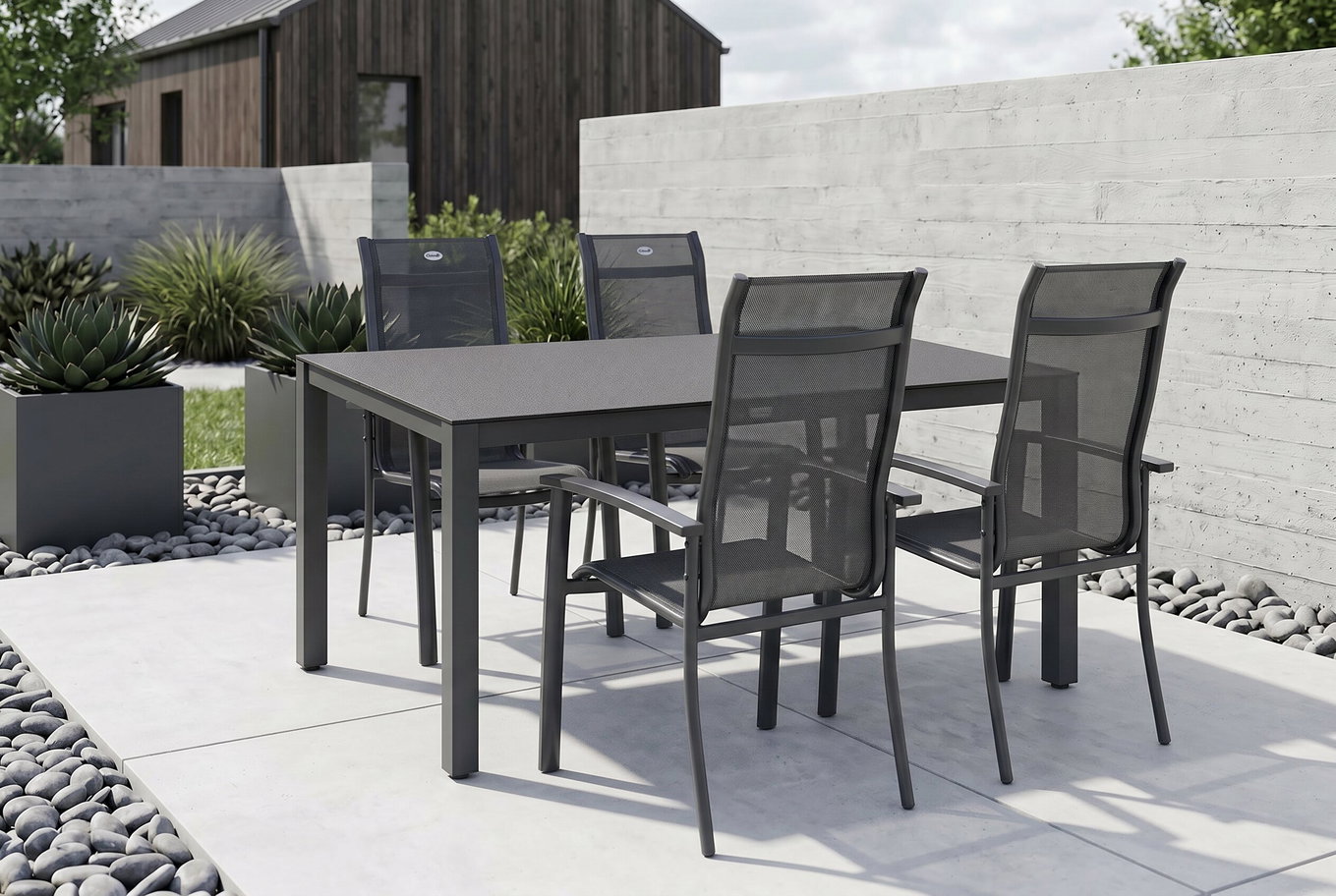 HARTMAN Alice Garten-Essgruppe, xerix/anthrazit, Alu/Textil, 160x95 cm, 4 Stapelsessel
