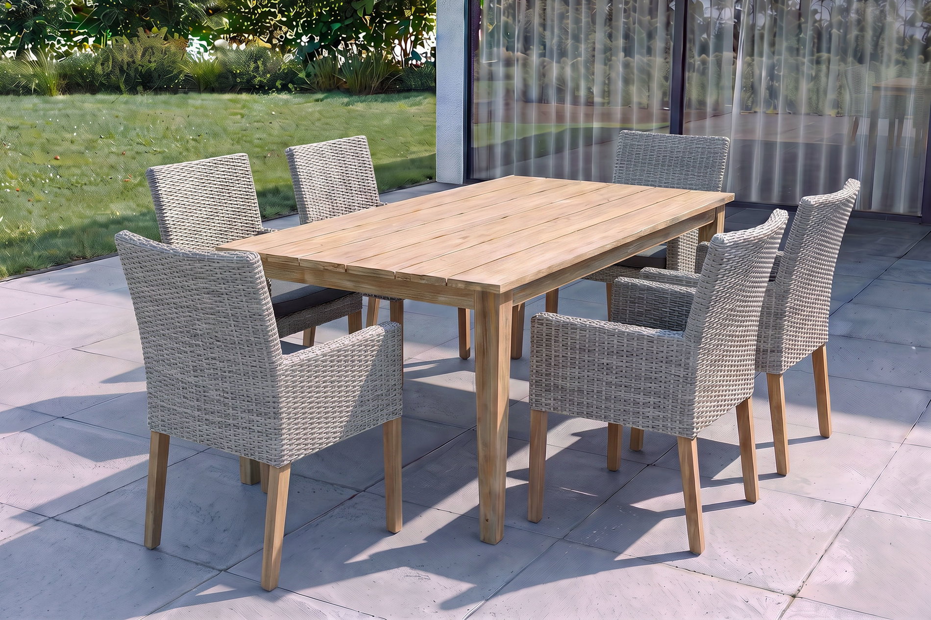 OUTFLEXX Borneo/Kota Garten-Essgruppe, natur/grau-meliert, Akazie/Alu/Polyrattan, 180x90cm, 6 Landhaussessel, FSC®-zertifiziertes Produkt OUTFLEXX Borneo/Kota Garten-Essgruppe, natur/grau-meliert, Akazie/Alu/Polyrattan, 180x90cm, 6 Landhaussessel, FSC®-zertifiziertes Produkt