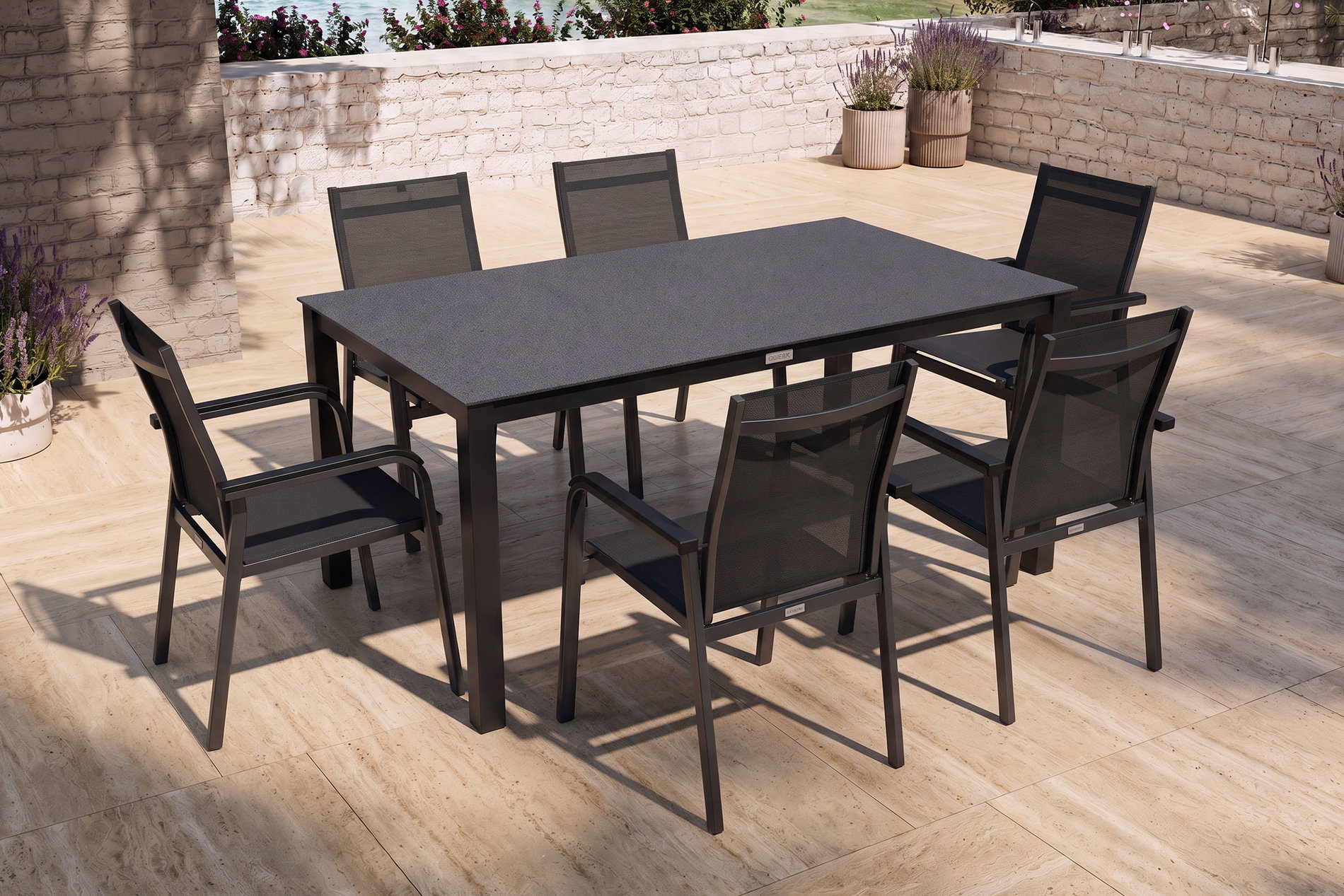KETTLER BasicPlus Premium Garten-Essgruppe, anthrazit, Alu/Spraystone, Tisch 160x95 cm, 6 Stapelsessel KETTLER BasicPlus Premium Garten-Essgruppe, anthrazit, Alu/Spraystone, Tisch 160x95 cm, 6 Stapelsessel