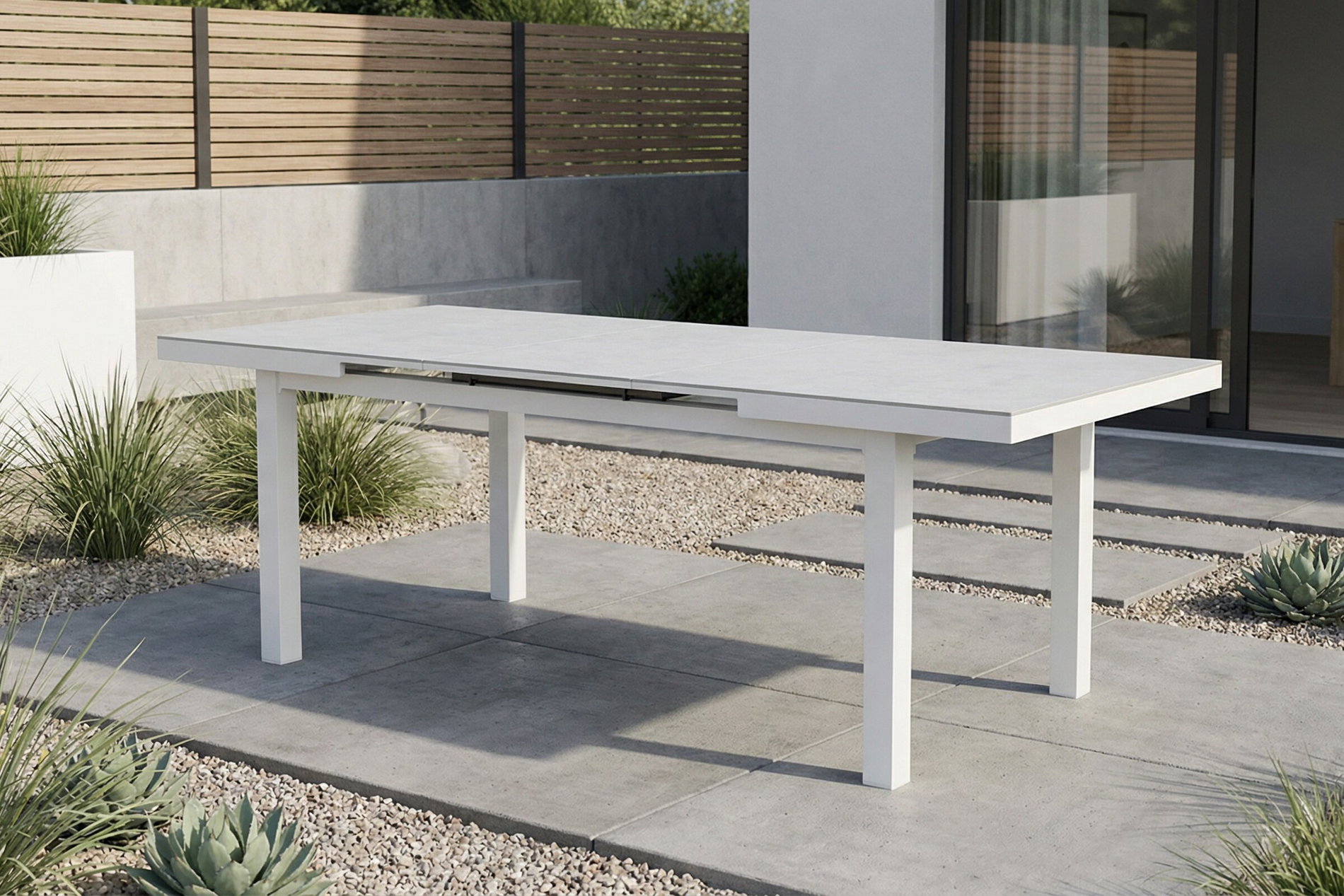 OUTFLEXX Premium Ausziehtisch, weiß, Alu/Glas, 180/240 x 100 cm, witterungsbeständig, hohe Belastbarkeit OUTFLEXX Premium Ausziehtisch, weiß, Alu/Glas, 180/240 x 100 cm, witterungsbeständig, hohe Belastbarkeit