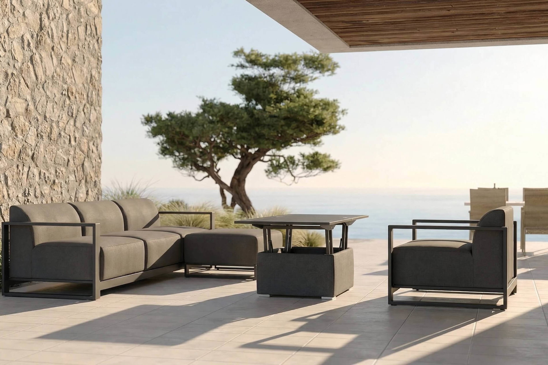 OUTFLEXX Gartenlounge, 5 Personen, höhenverstellbarer Tisch, Alu/Polyester OUTFLEXX Gartenlounge, 5 Personen, höhenverstellbarer Tisch, Alu/Polyester