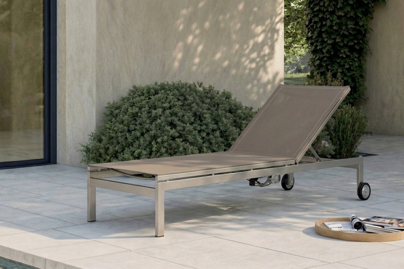 OUTFLEXX Rollliege, taupe, Edelstahl/Textilene, verstellbare Rückenlehne, 212x71x36cm