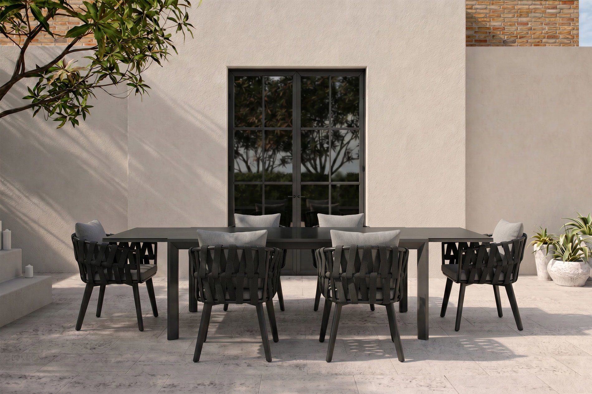 OUTFLEXX Garten-Essgruppe, anthrazit, Aluminium/Glaskeramik, Ausziehtisch, 6 Sessel OUTFLEXX Garten-Essgruppe, anthrazit, Aluminium/Glaskeramik, Ausziehtisch, 6 Sessel