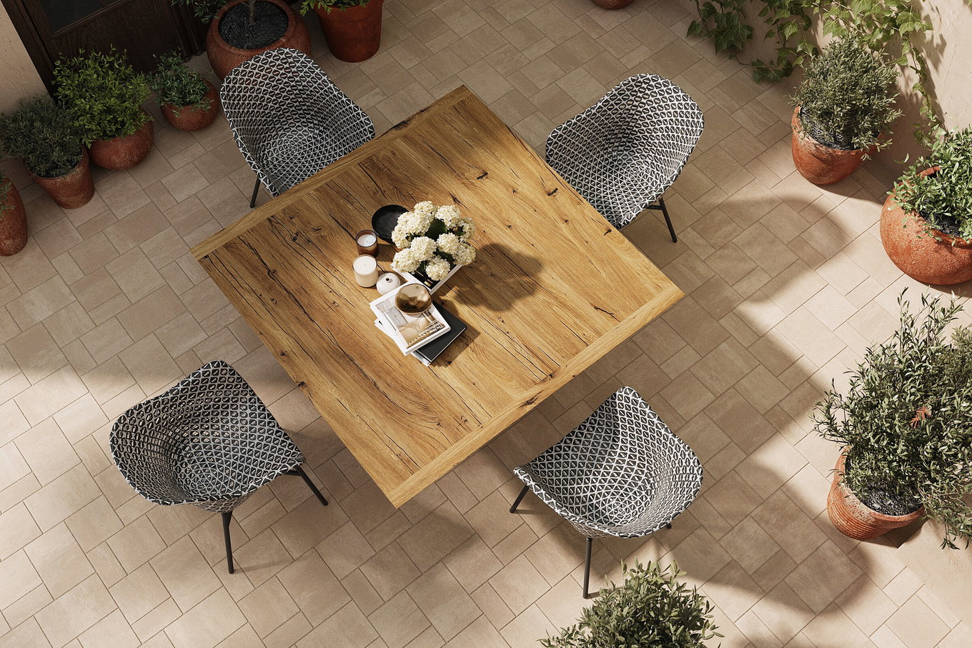 HARTMAN Delphine Garten-Essgruppe, schwarz/weiß/natur, Aluminium/Kunststoff/Teakholz, 150 x 150 cm, FSC®-zertifiziertes Produkt