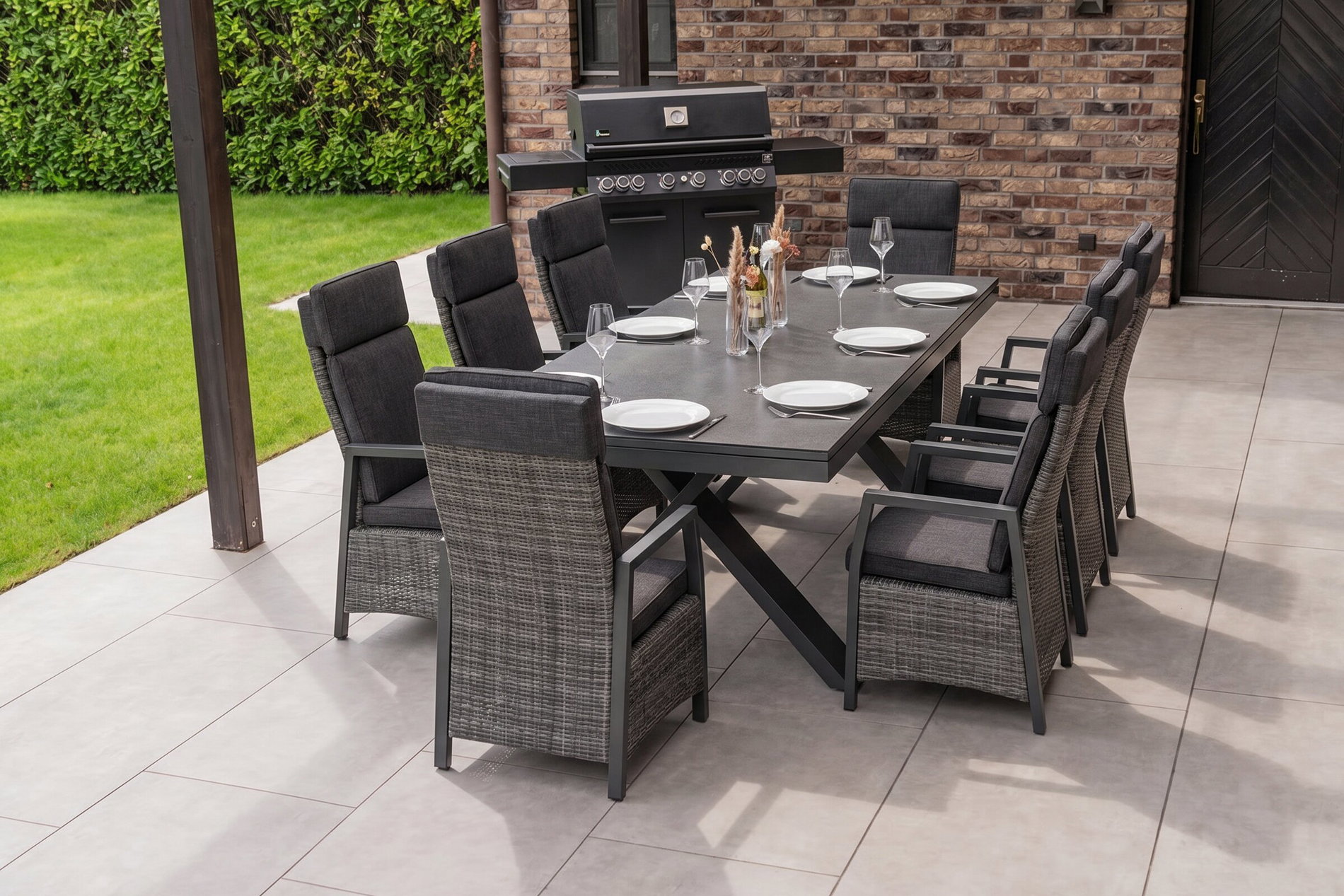 HARTMAN Nova Garten-Essgruppe, anthrazit/grau, Alu/Polyrattan/Glaskeramik, 220/280 x 100 cm, ausziehbarer Tisch, verstellbare Sessel HARTMAN Nova Garten-Essgruppe, anthrazit/grau, Alu/Polyrattan/Glaskeramik, 220/280 x 100 cm, ausziehbarer Tisch, verstellbare Sessel