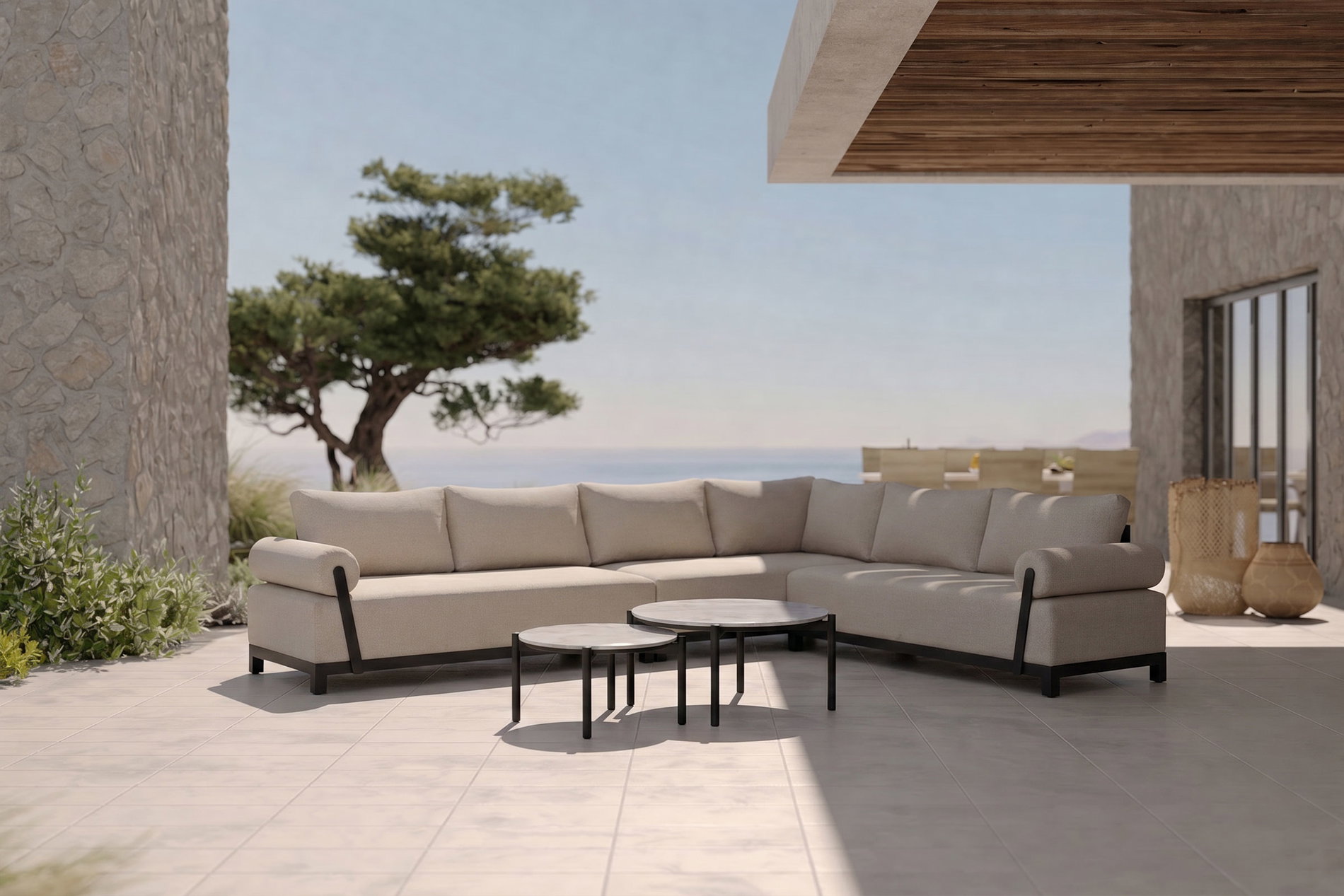 OUTFLEXX Altea Gartenlounge für 5-6 Personen, beige-weiß, Aluminium/Polyesterbezug, wetterfest und pflegeleicht OUTFLEXX Altea Gartenlounge für 5-6 Personen, beige-weiß, Aluminium/Polyesterbezug, wetterfest und pflegeleicht