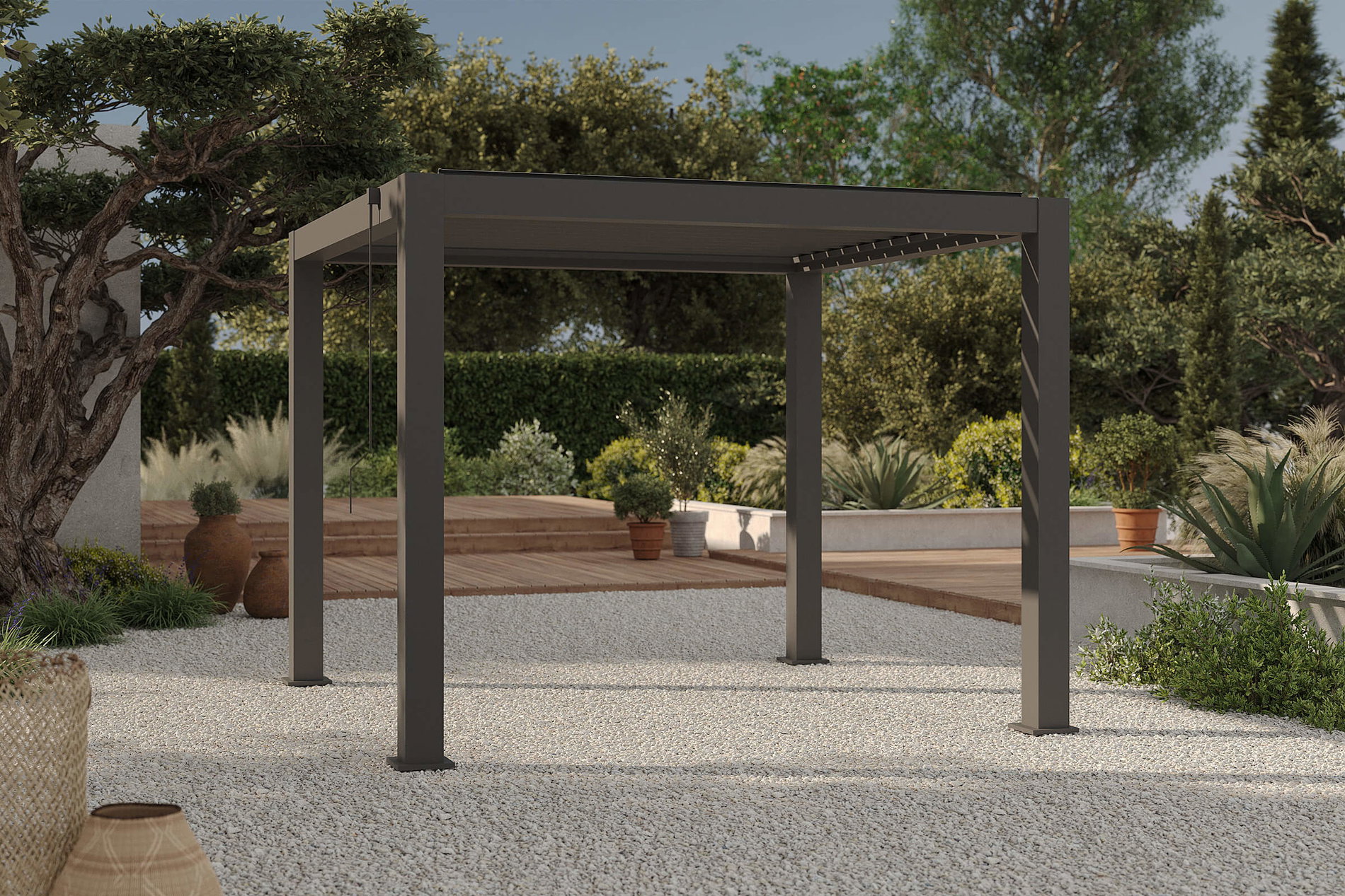 OUTFLEXX Antalya Lamellenpergola, schwarz, Alu pulverbeschichtet, 3 x 3 m, wetterfest, Lamellendach verstellbar OUTFLEXX Antalya Lamellenpergola, schwarz, Alu pulverbeschichtet, 3 x 3 m, wetterfest, Lamellendach verstellbar