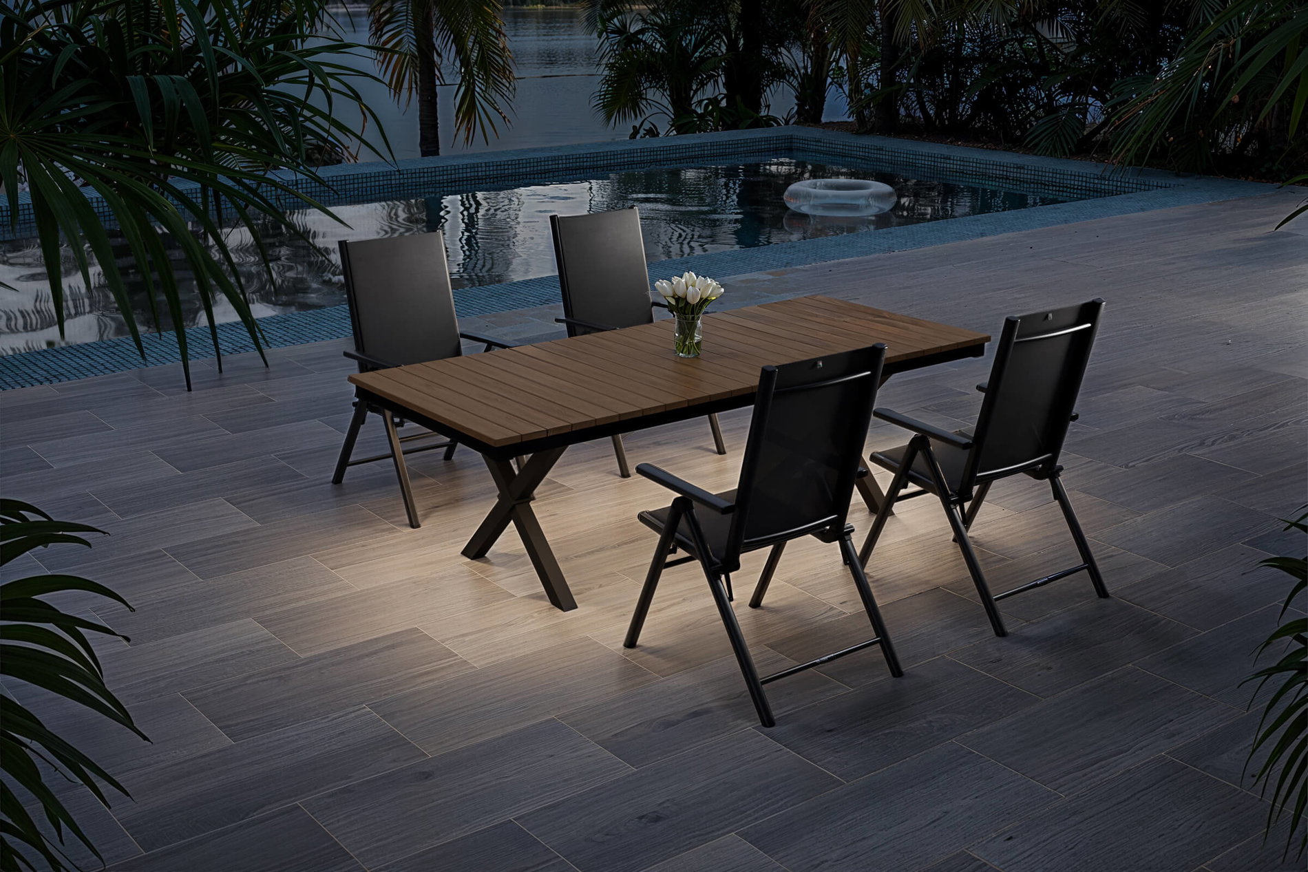 KETTLER Exklusivmodell BasicPlus Pro, Garten-Essgruppe mit LED-Beleuchtung, anthrazit/natur, Alu/Holzimitat, 240 x 100 cm, 4 Klappstühle KETTLER Exklusivmodell BasicPlus Pro, Garten-Essgruppe mit LED-Beleuchtung, anthrazit/natur, Alu/Holzimitat, 240 x 100 cm, 4 Klappstühle