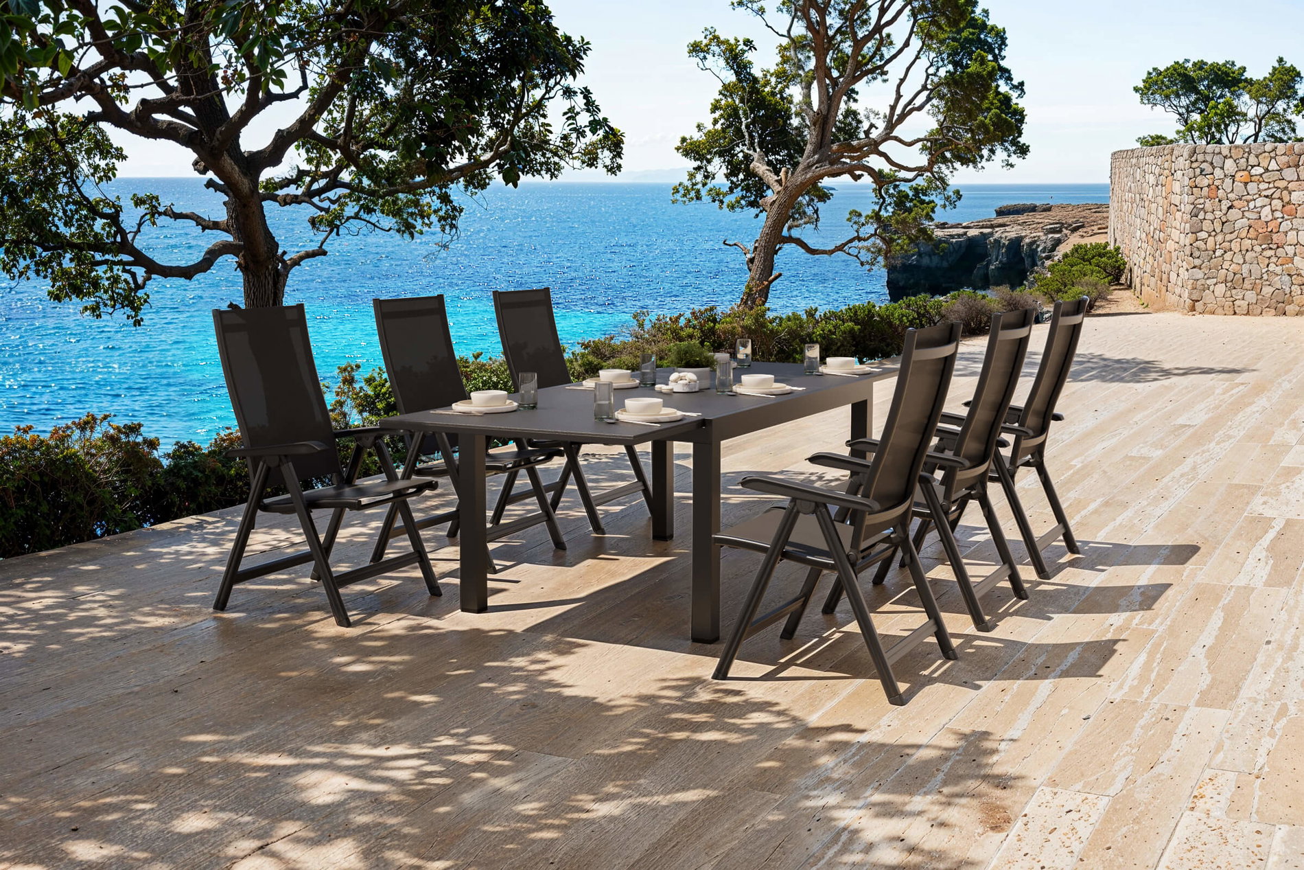 KETTLER BasicPlus Garten-Essgruppe, anthrazit/schwarz, Alu/Textilene/Spraystone-Glas, Tisch 160/260 x 100 cm, 6 Klappstühle KETTLER BasicPlus Garten-Essgruppe, anthrazit/schwarz, Alu/Textilene/Spraystone-Glas, Tisch 160/260 x 100 cm, 6 Klappstühle